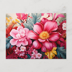 Exotic Pink Tropical Floral Garden Announcement Postcard