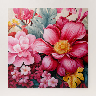 Exotic Pink Tropical Floral Garden Jigsaw Puzzle