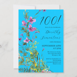 Exotic Pink Yellow Wildflowers 100th Birthday Invitation