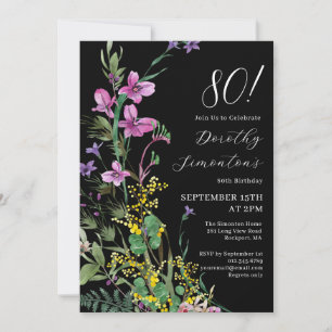 Exotic Pink Yellow Wildflowers 80th Birthday Invitation