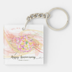Exotic Plumeria Flower Abstract Art Calligraphy Key Ring