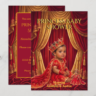 Exotic Princess Baby Shower Red Gold Tiara Doll Invitation