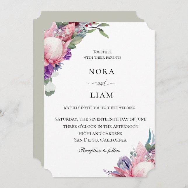 Exotic Protea Floral Wedding Invitation (Front/Back)