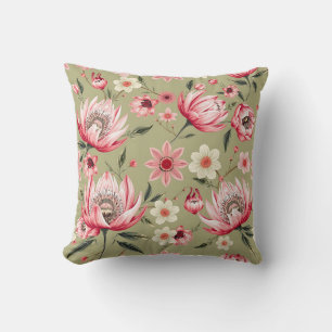 Exotic Protea Flower Botanical Sage Green Luxury  Cushion