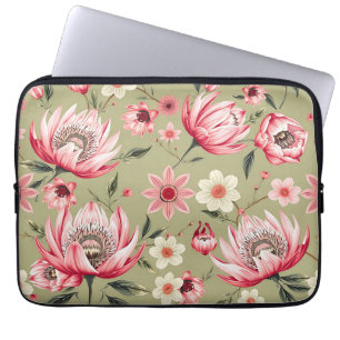 Exotic Protea Flower Botanical Sage Green Luxury Laptop Sleeve
