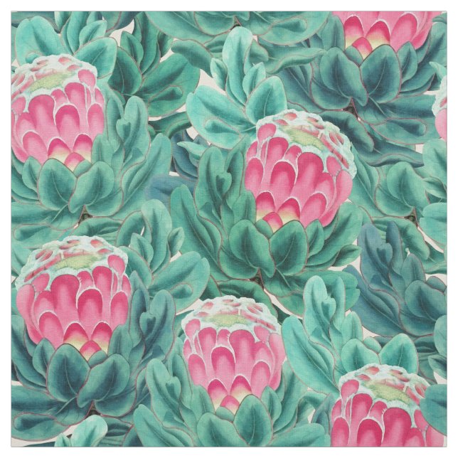 Exotic Protea Flowers Pattern Fabric (Swatch)