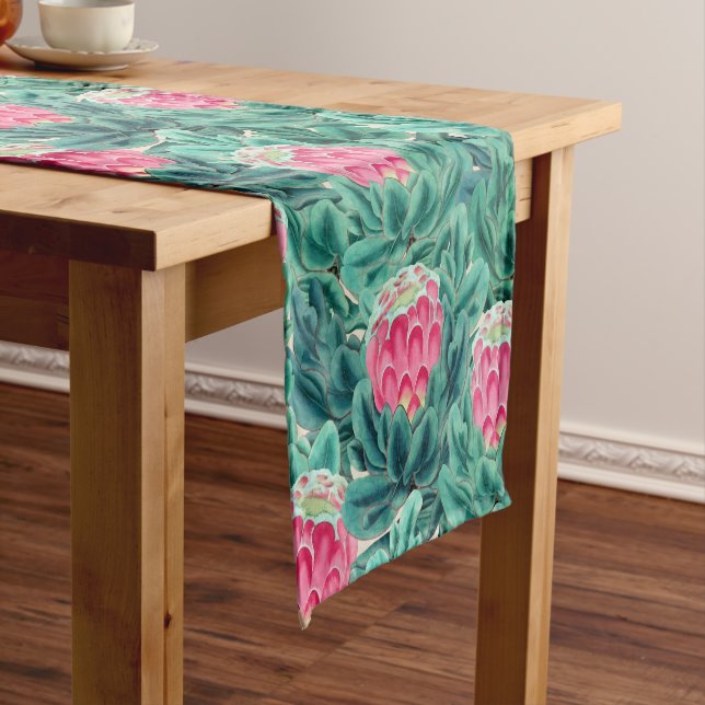 Exotic Protea Flowers Pattern Short Table Runner (In Situ)