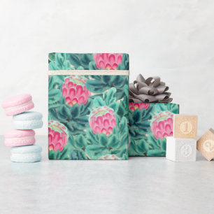 Exotic Protea Flowers Pattern Wrapping Paper