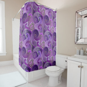 Exotic Purple Paisley Boho Damask Pattern Shower Curtain