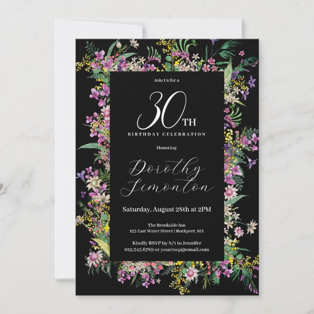 Exotic Purple Pink Yellow Wildflower 30th Birthday Invitation (Front)