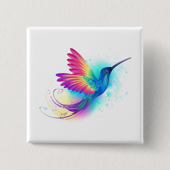 Exotic Rainbow Hummingbird 15 Cm Square Badge (Front)