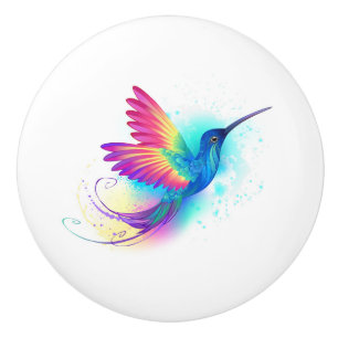 Exotic Rainbow Hummingbird Ceramic Knob