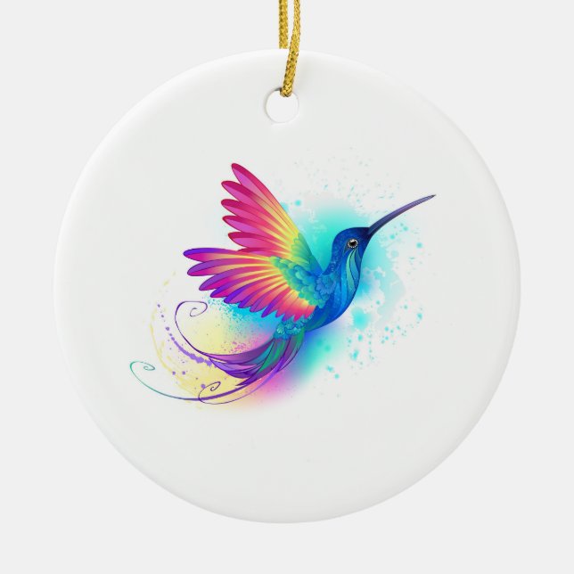 Exotic Rainbow Hummingbird Ceramic Ornament (Front)
