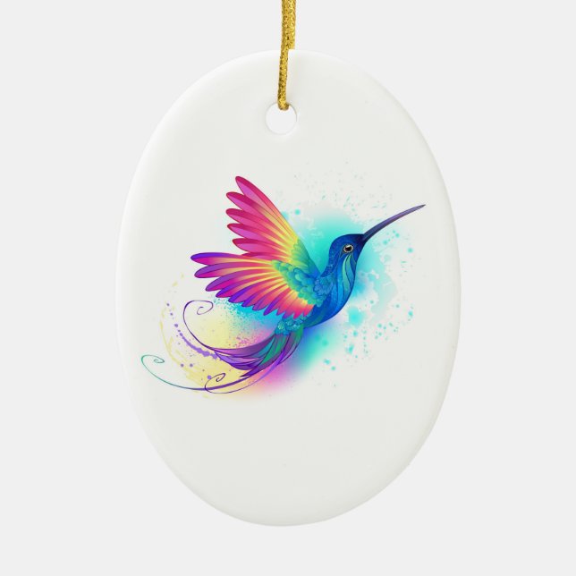 Exotic Rainbow Hummingbird Ceramic Ornament (Front)
