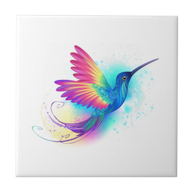 Exotic Rainbow Hummingbird Ceramic Tile (Front)