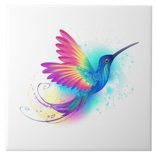 Exotic Rainbow Hummingbird Ceramic Tile (Front)