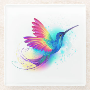 Exotic Rainbow Hummingbird Glass Coaster