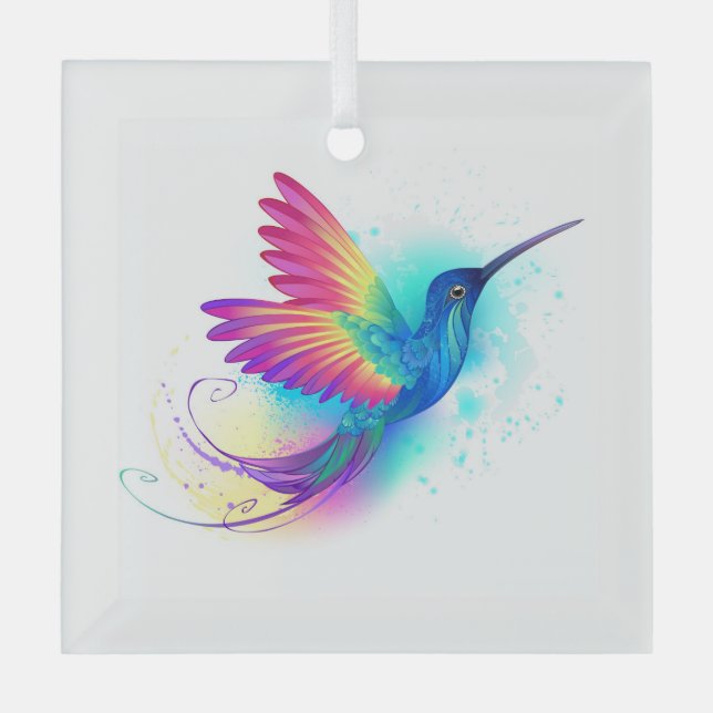 Exotic Rainbow Hummingbird Glass Tree Decoration (Front)