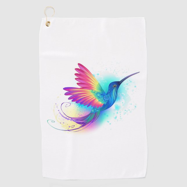 Exotic Rainbow Hummingbird Golf Towel (Front)