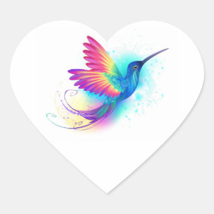 Exotic Rainbow Hummingbird Heart Sticker