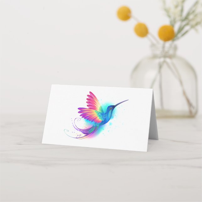 Exotic Rainbow Hummingbird Place Card (Front)