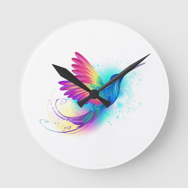 Exotic Rainbow Hummingbird Round Clock (Front)
