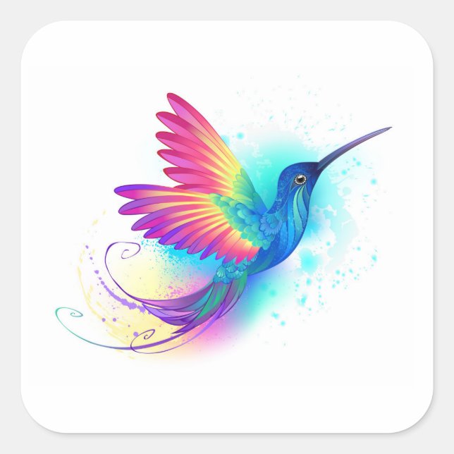 Exotic Rainbow Hummingbird Square Sticker (Front)