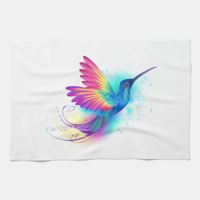 Exotic Rainbow Hummingbird Tea Towel (Horizontal)