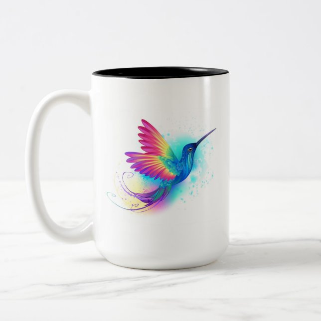 Exotic Rainbow Hummingbird Two-Tone Coffee Mug (Left)