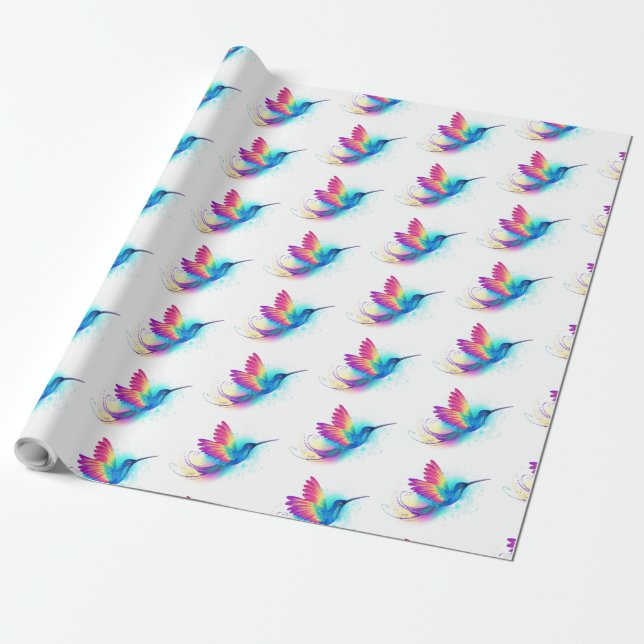 Exotic Rainbow Hummingbird Wrapping Paper (Unrolled)