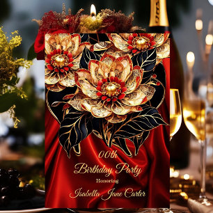 Exotic Red Birthday Party Floral gold black Invitation