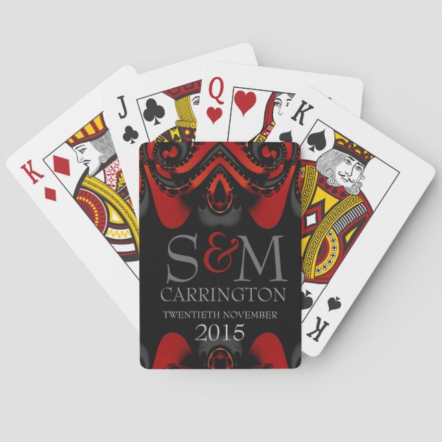 Exotic Red Black Gothic Initials Playing Cards (Back)
