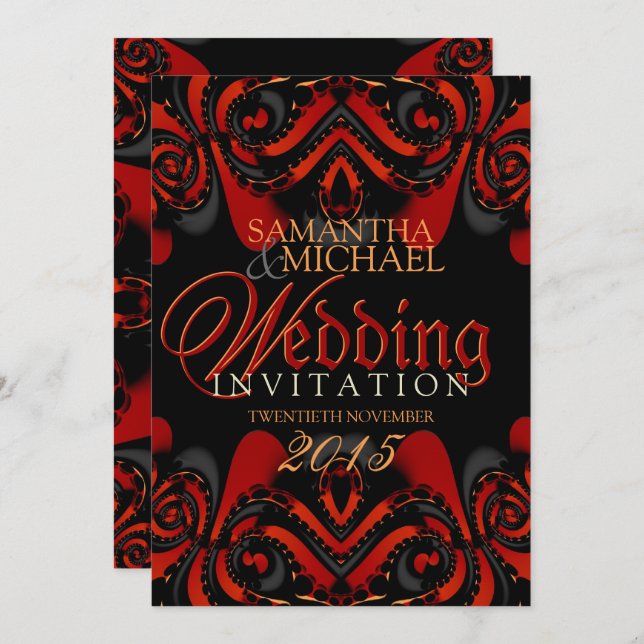 Exotic Red Black Gothic Wedding Invitation (Front/Back)