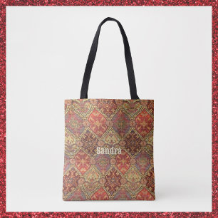 Exotic Red Gold and Plum Persian Rug Look Tote Bag
