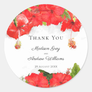 Exotic Red Hibiscus Flower Art Thank You Classic Round Sticker