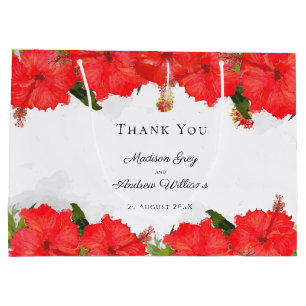 Exotic Red Hibiscus Flower Art Thank You Large Gift Bag
