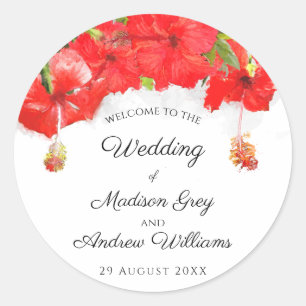 Exotic Red Hibiscus Flower Art Wedding Classic Round Sticker