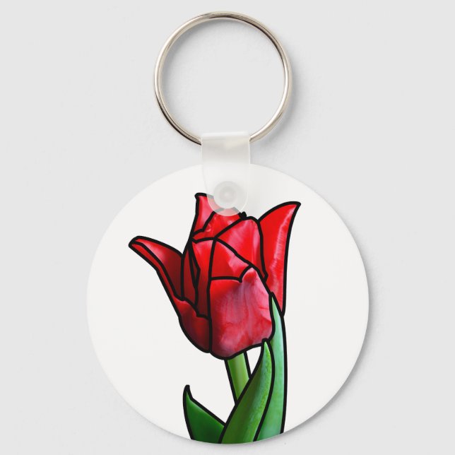 Exotic Red Stained Glass Tulip Key Ring (Front)