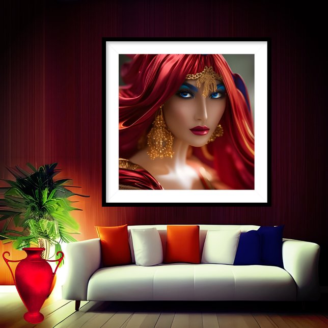 Exotic redhead woman flow red Blue Gold Abstract  Poster (Creator Uploaded)
