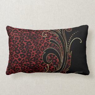 Exotic Rich Dark Red Leopard Animal Pattern Lumbar Cushion