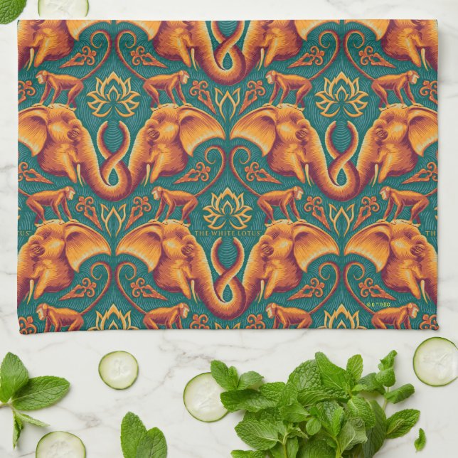 Exotic Safari Tapestry Pattern - The White Lotus Tea Towel (Folded)