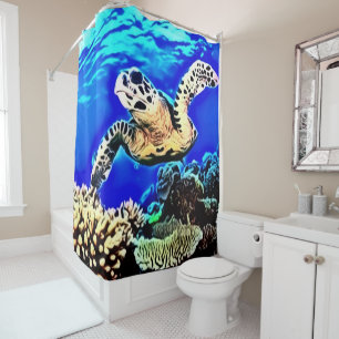 Exotic Sea Turtle Airbrush Custom Shower Curtain