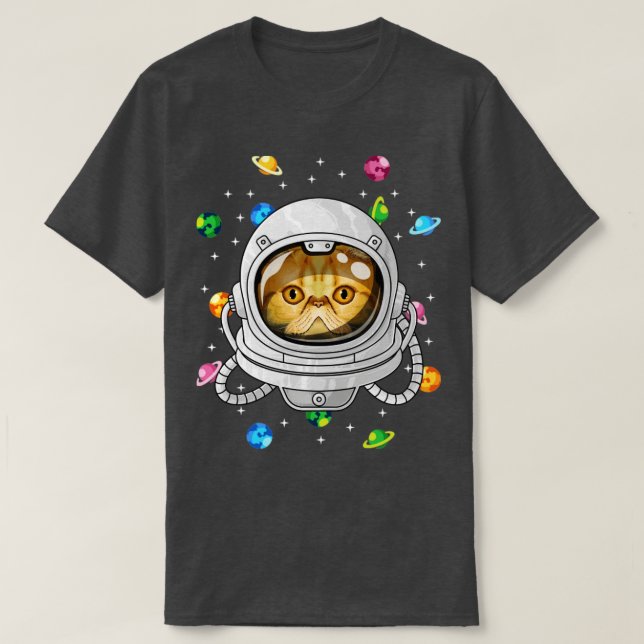 Exotic Shorthair Astronaut Cat Deep In Space Cosmi T-Shirt (Design Front)