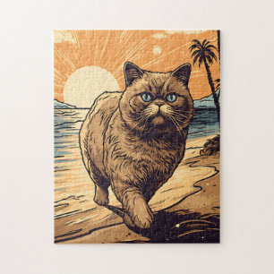 Exotic shorthair cat at a tropical beach jigsaw puzzle