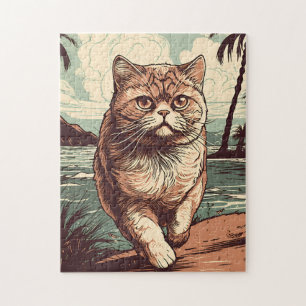 Exotic Shorthair cat at a tropical beach Jigsaw Puzzle
