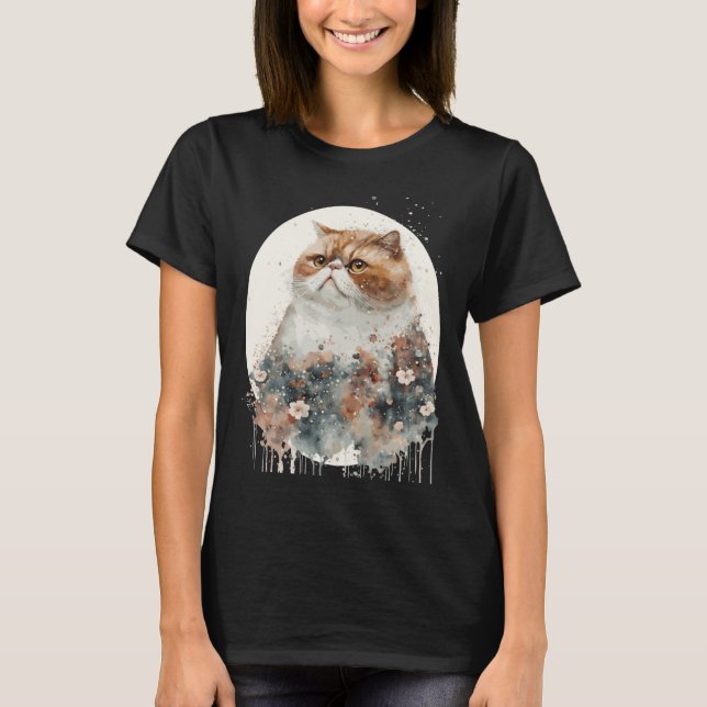 Exotic Shorthair Cat Japanese Cherry Blossom Water T-Shirt (Front)