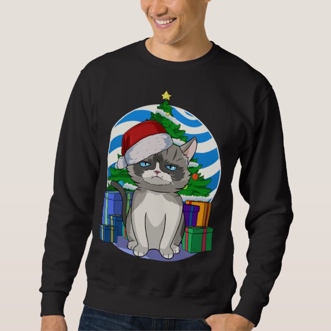 Exotic Shorthair Cat Santa Hat Christmas Tree Deco Sweatshirt (Front)