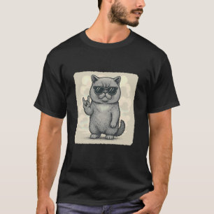 Exotic Shorthair Cat Sunglasses Rock Music Funny R T-Shirt