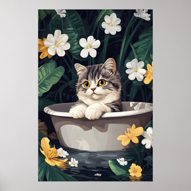 Exotic Shorthair In Bathtub Poster, Funny Cat Poster (Front)