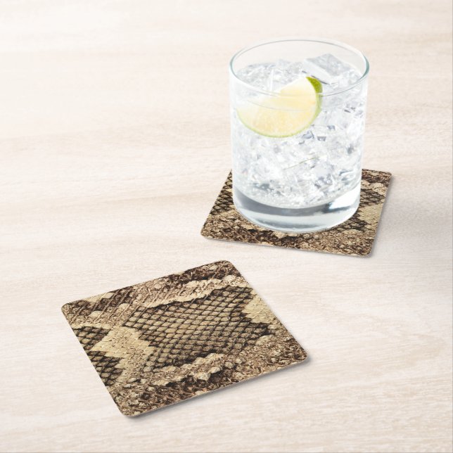 Exotic snake skin animal print pattern modern square paper coaster (Insitu)
